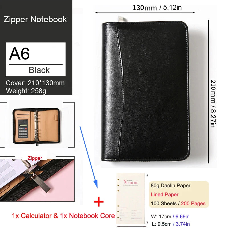 ELMAS Stylish A6 Leather Binder Planner with Calculator - Al Masam Stationery LLC