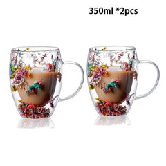 ELMAS Stylish Double Wall Glass Cups - Heat Resistant Set