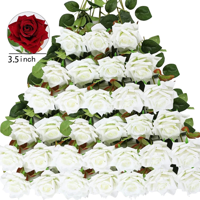 ELMAS 50 Pcs Velvet Rose Artificial Flowers for Decor - Al Masam Stationery LLC