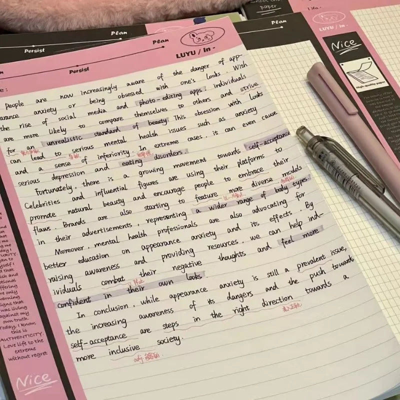 ELMAS Milk Salty Black Pink B5 Tearable Kawaii Notebook - Al Masam Stationery LLC