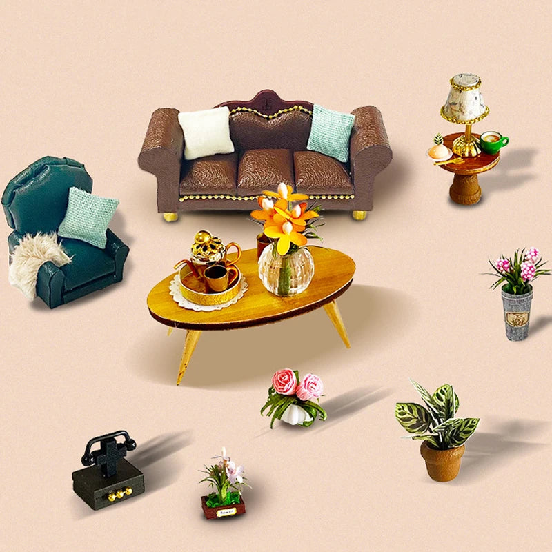 ELMAS Enchanting 3D Wooden Dollhouse Kit with Lights - Al Masam Stationery LLC