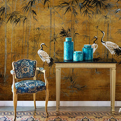ELMAS Custom 3D Wallpaper Mural Bamboo Leaf Crane Decor - Al Masam Stationery LLC