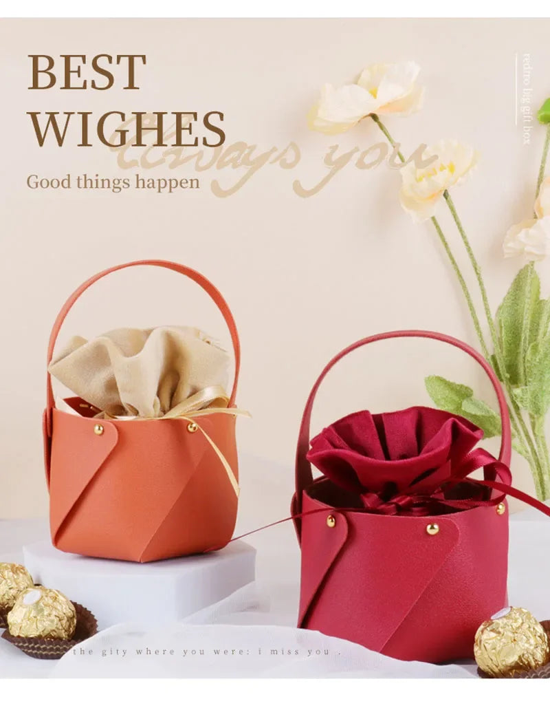 ELMAS Stylish Leather Gift Bag With Velvet Candy Box - Al Masam Stationery LLC