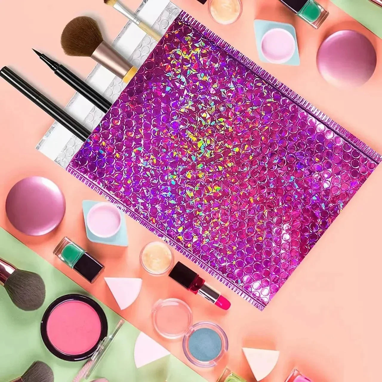 ELMAS 50Pcs Holographic Bubble Mailer Rose Red Shipping Bag - Al Masam Stationery LLC