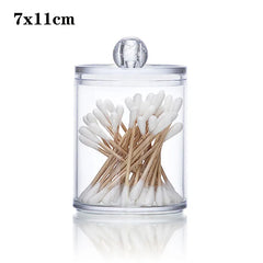 ELMAS Cotton Swab Organizer Bamboo Cover Acrylic Box