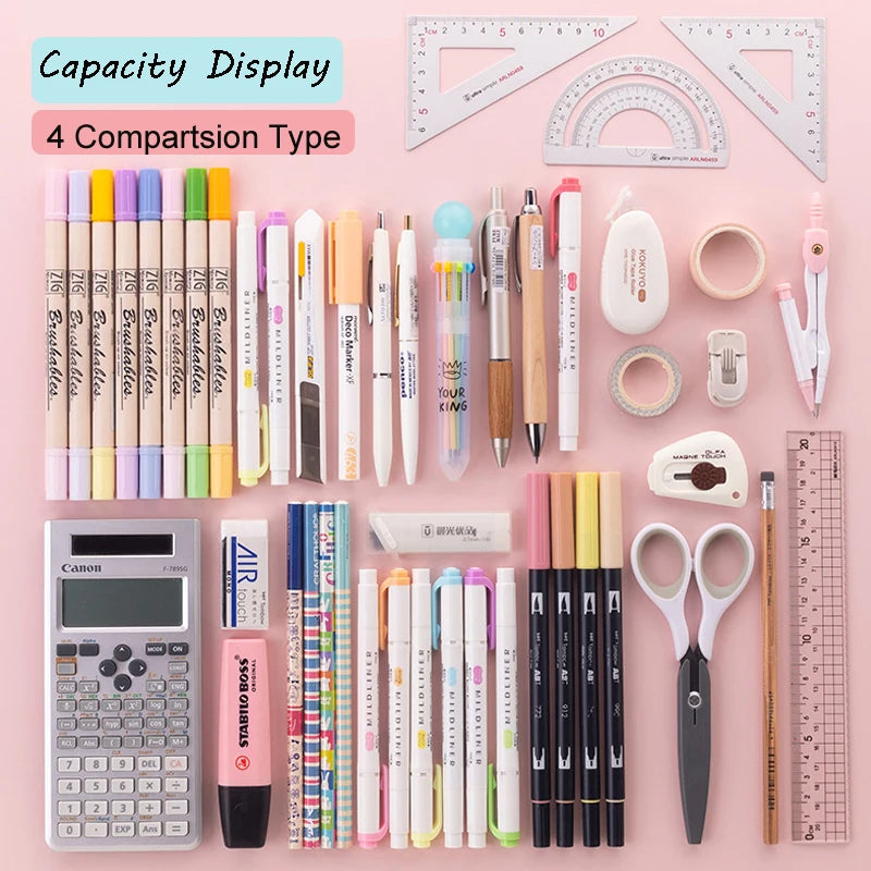 ELMAS Stylish Purple 3/4 Compartment Pencil Case for Kids - Al Masam Stationery LLC