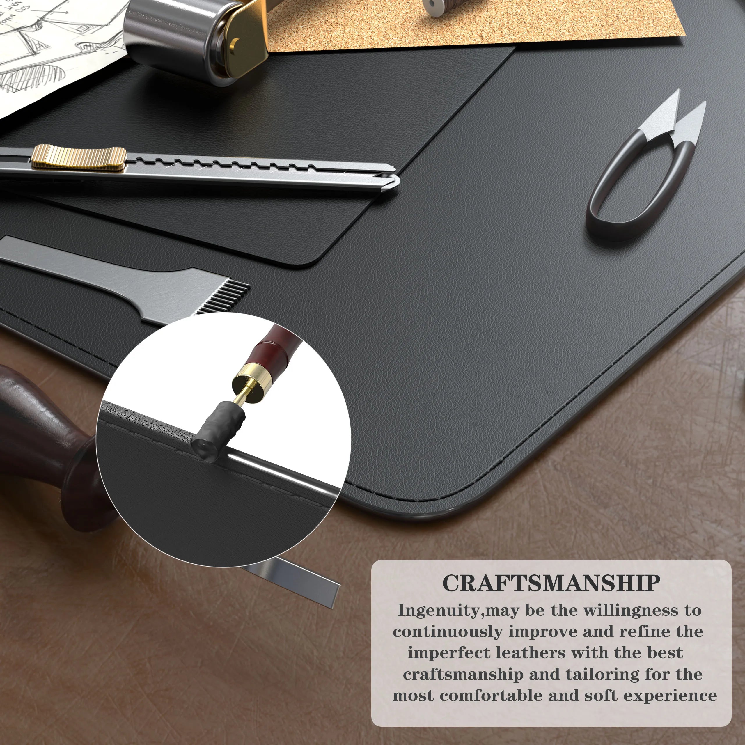 ELMAS Premium Dual-Sided Cork & Leather Mouse Pad - Al Masam Stationery LLC