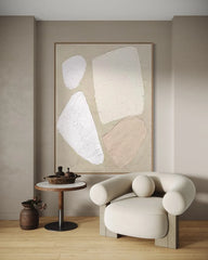 ELMAS Large Abstract Beige and White Wall Art Decor