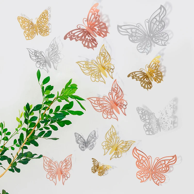 ELMAS 12pcs 3D Hollow Butterflies Wall Stickers DIY - Al Masam Stationery LLC