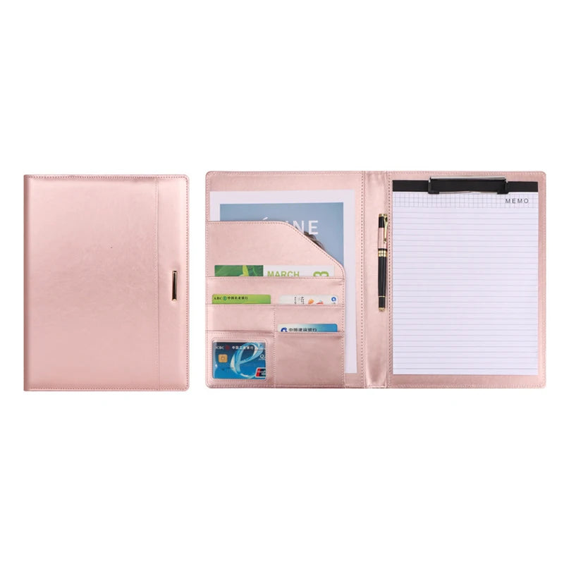 ELMAS Elegant Rose Gold Leather Padfolio & Clipboard Holder - Al Masam Stationery LLC