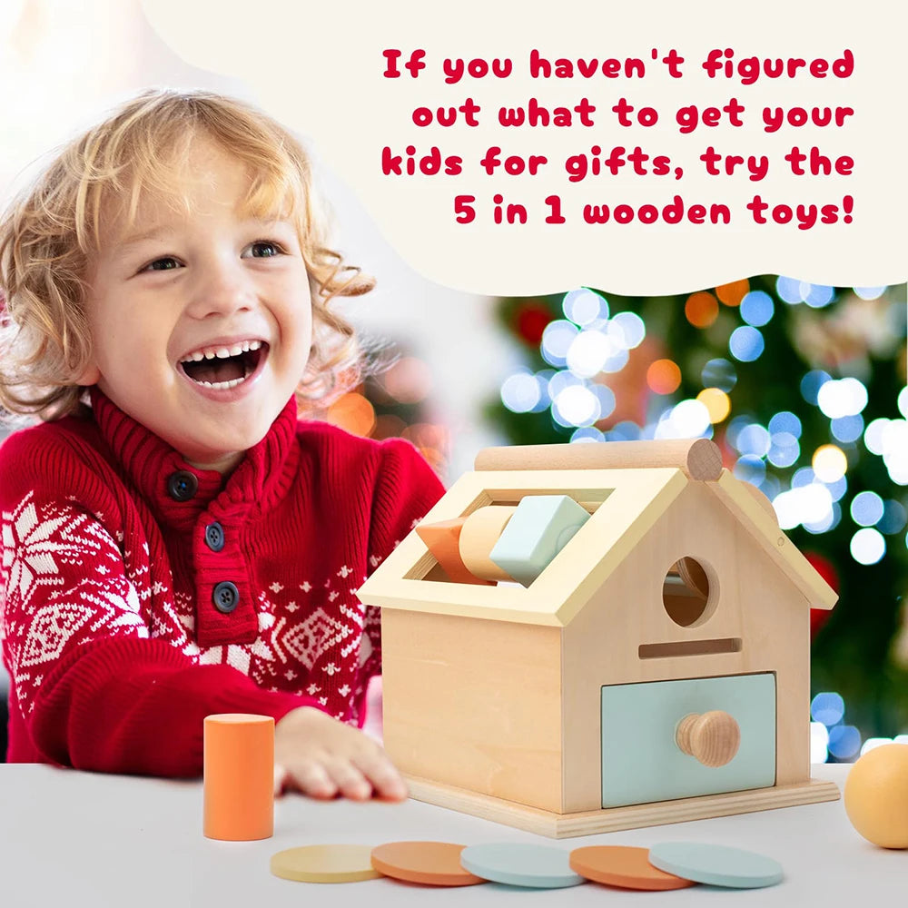 ELMAS Montessori Toys Wooden Object Permanence Box 5 in 1 - Al Masam Stationery LLC
