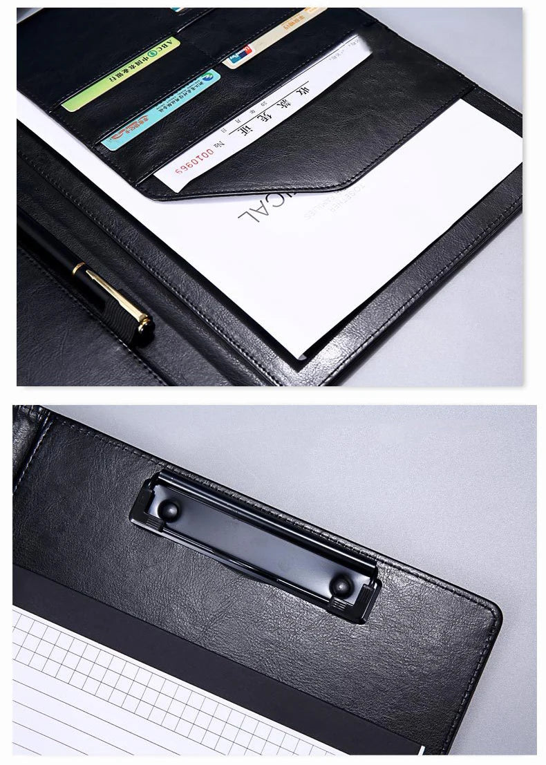 ELMAS Premium Black Leather Executive Portfolio Folder - Al Masam Stationery LLC
