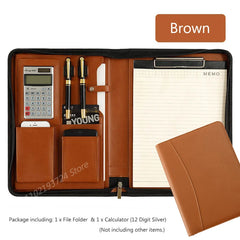 ELMAS A4 Leather Executive Zippered Portfolio Folder