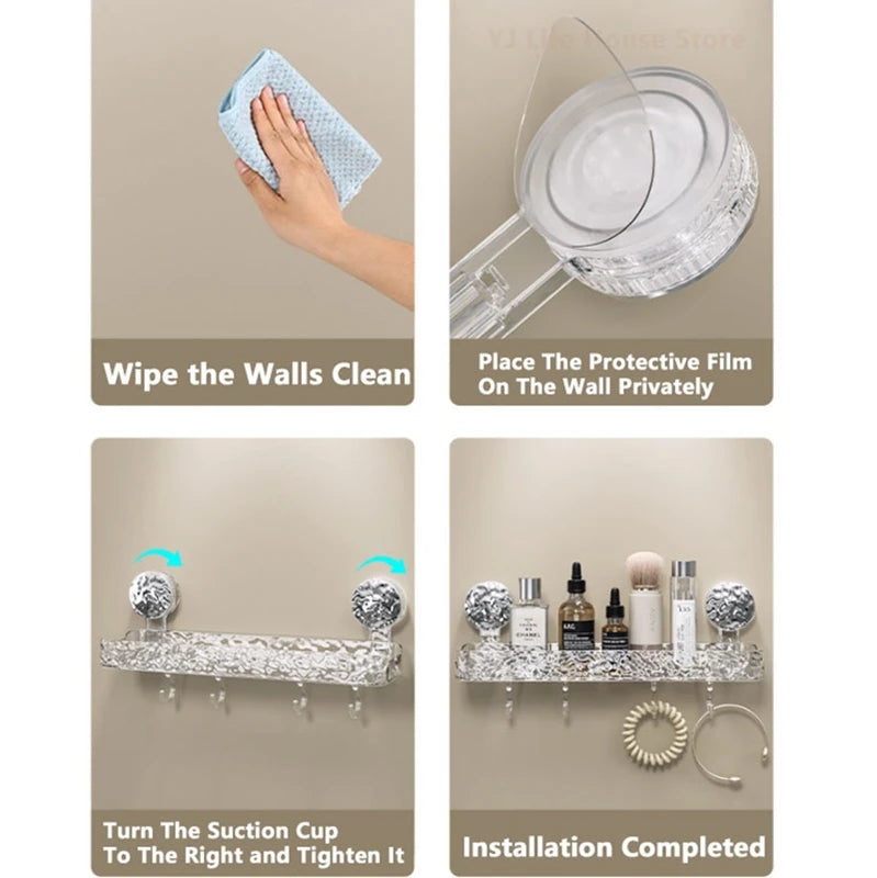 ELMAS Stylish Suction Cup Shower Shelf - Punch-Free Organizer - Al Masam Stationery LLC