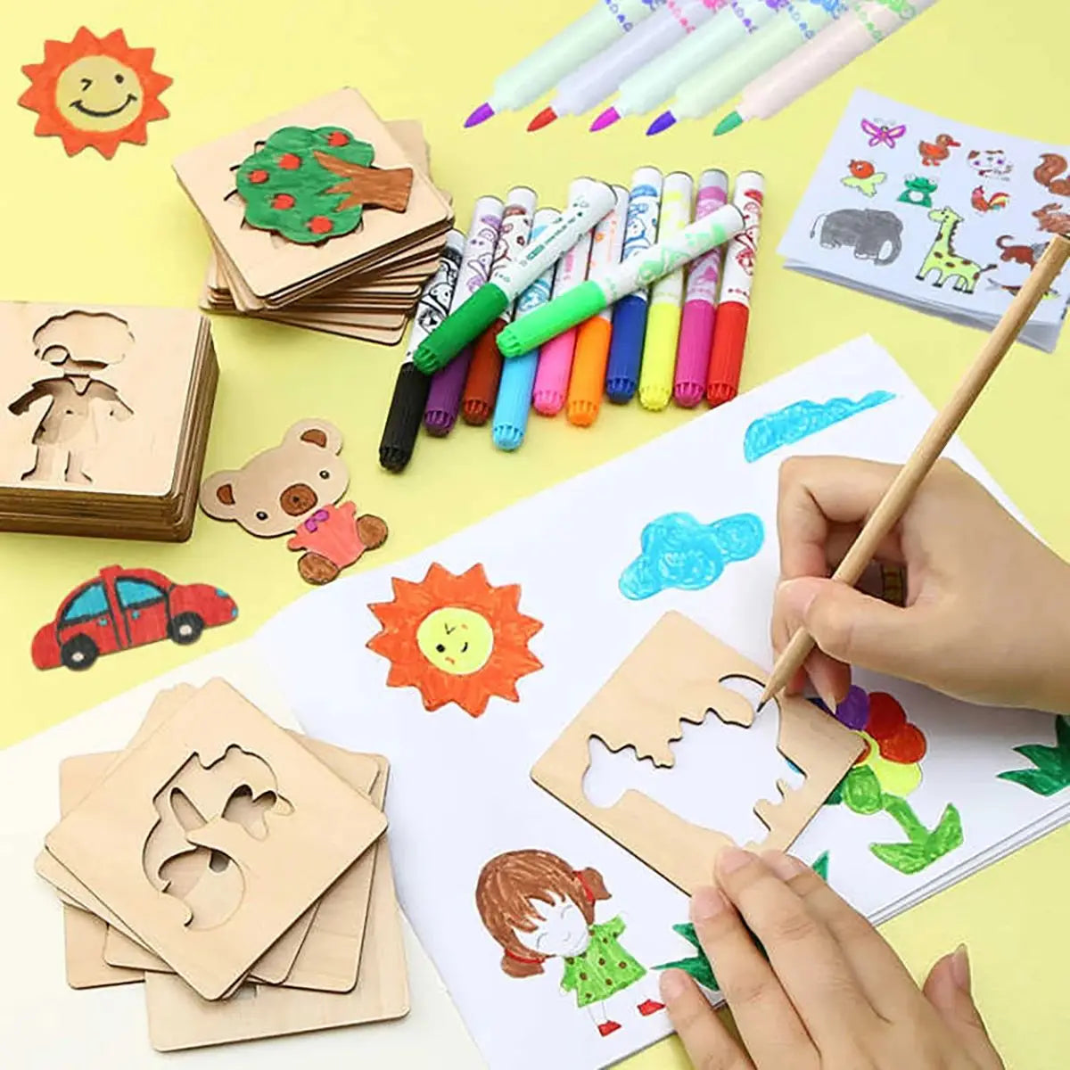 ELMAS Creative 20pc Wooden Stencils for Kids' Art - Al Masam Stationery LLC