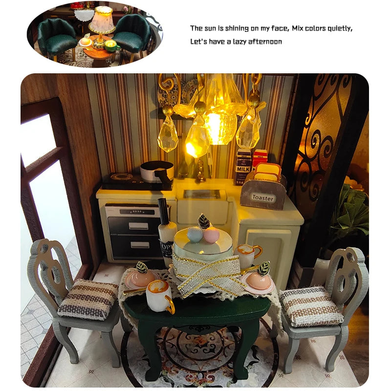 ELMAS Enchanting 3D Wooden Dollhouse Kit with Lights - Al Masam Stationery LLC