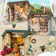 ELMAS Creative Kitten Mini Wooden Dollhouse Building Kit