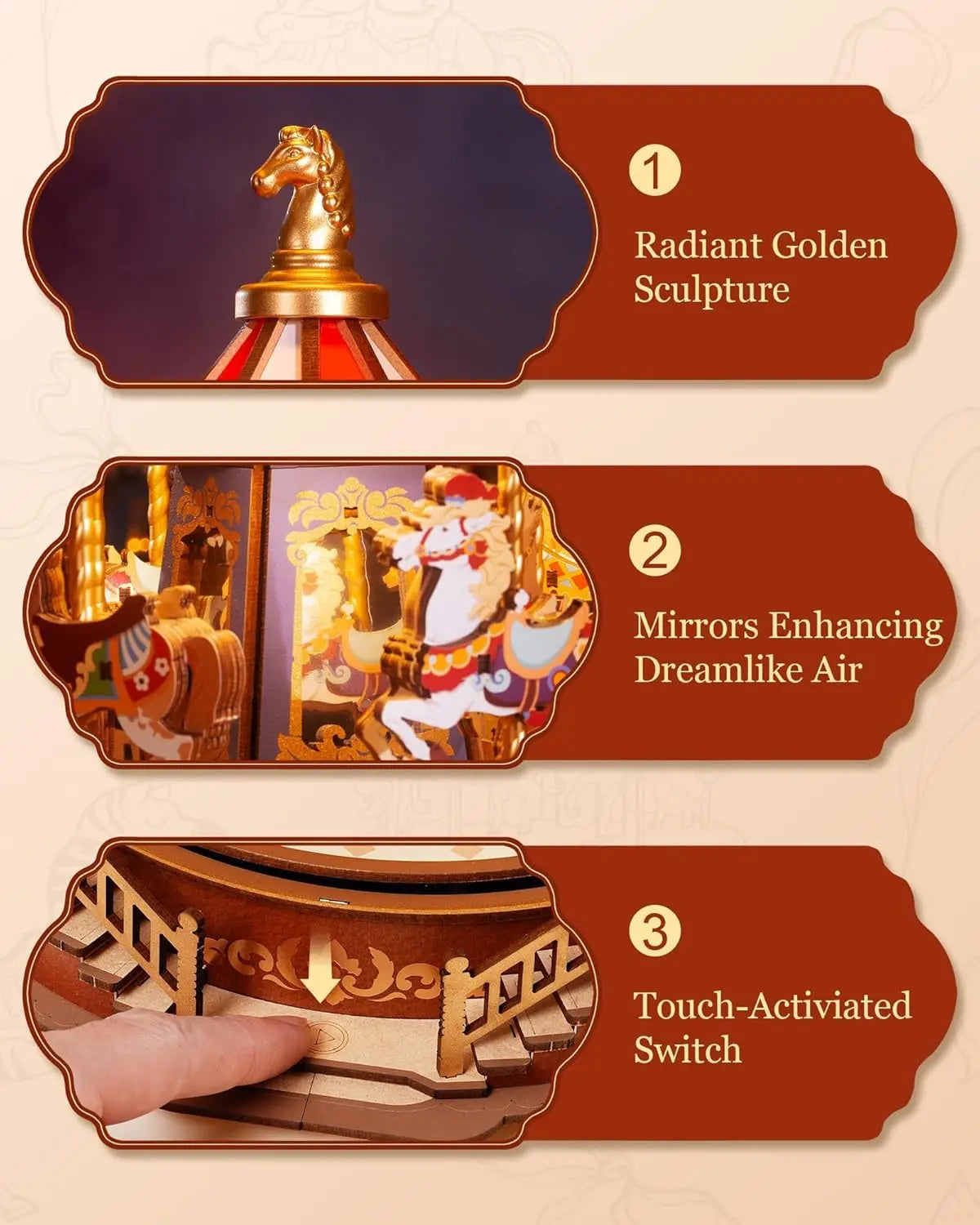 ELMAS Robotime 3D Wooden Music Box Carousel Kit - Al Masam Stationery LLC