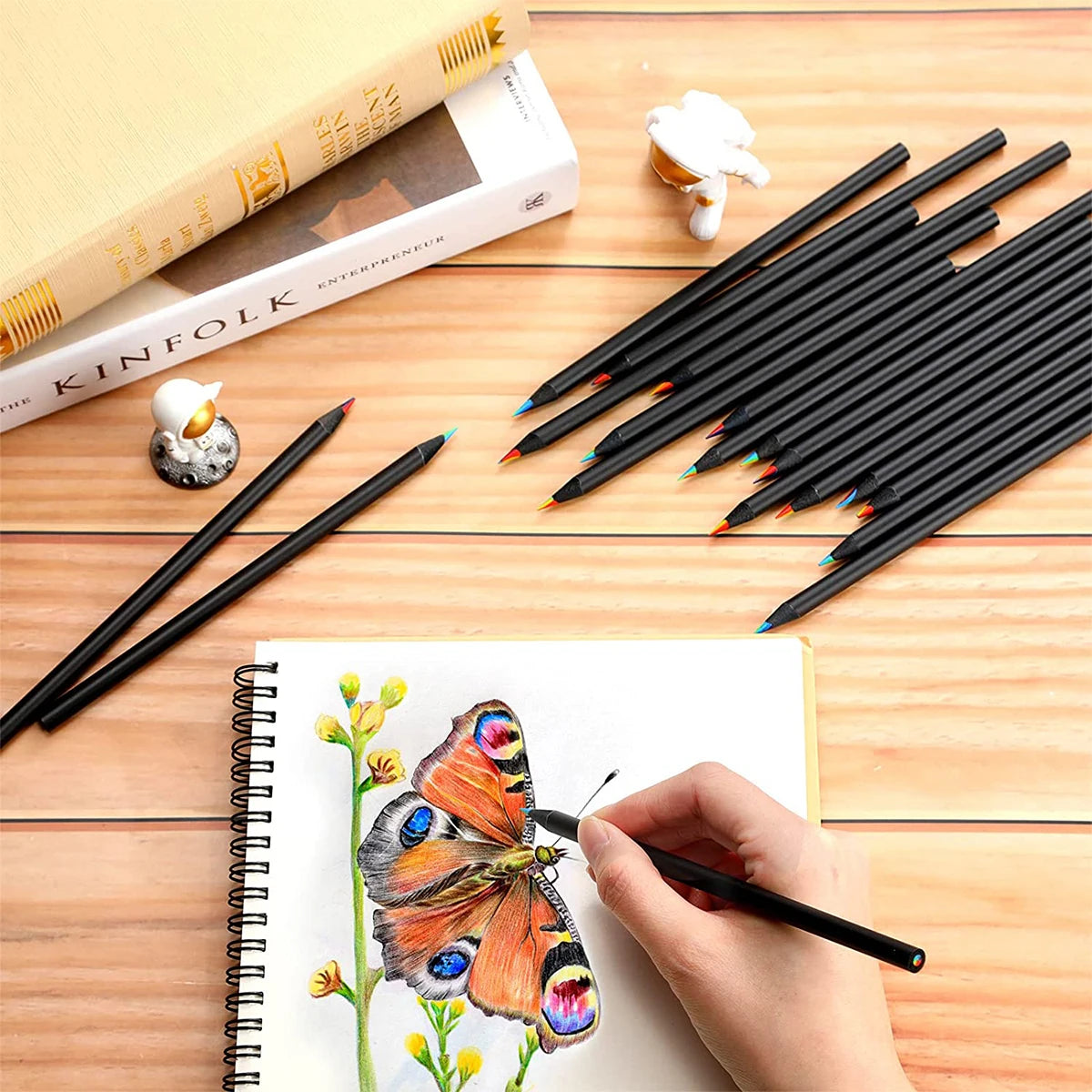 ELMAS 10 Pcs Colored Black Wood Pencils for Art - Al Masam Stationery LLC