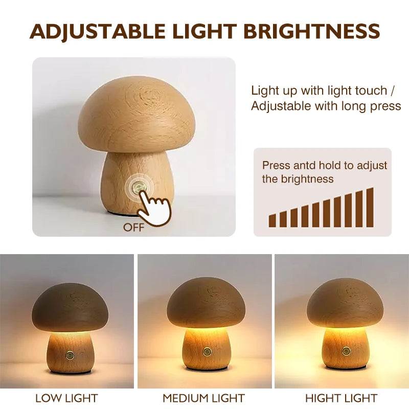 ELMAS Touch Control Wooden Mushroom Bedside Lamp - Al Masam Stationery LLC
