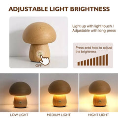 ELMAS Touch Control Wooden Mushroom Bedside Lamp