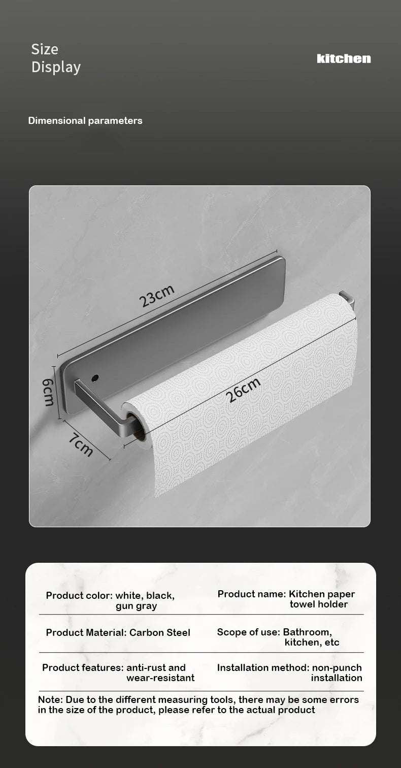 ELMAS Kitchen Paper Towel Holder Wall Mount Nail-Free Rack - Al Masam Stationery LLC