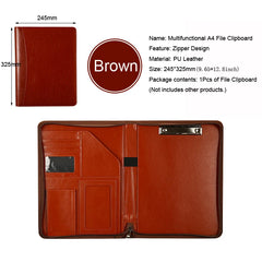 ELMAS A4 Leather Executive Zippered Portfolio Folder