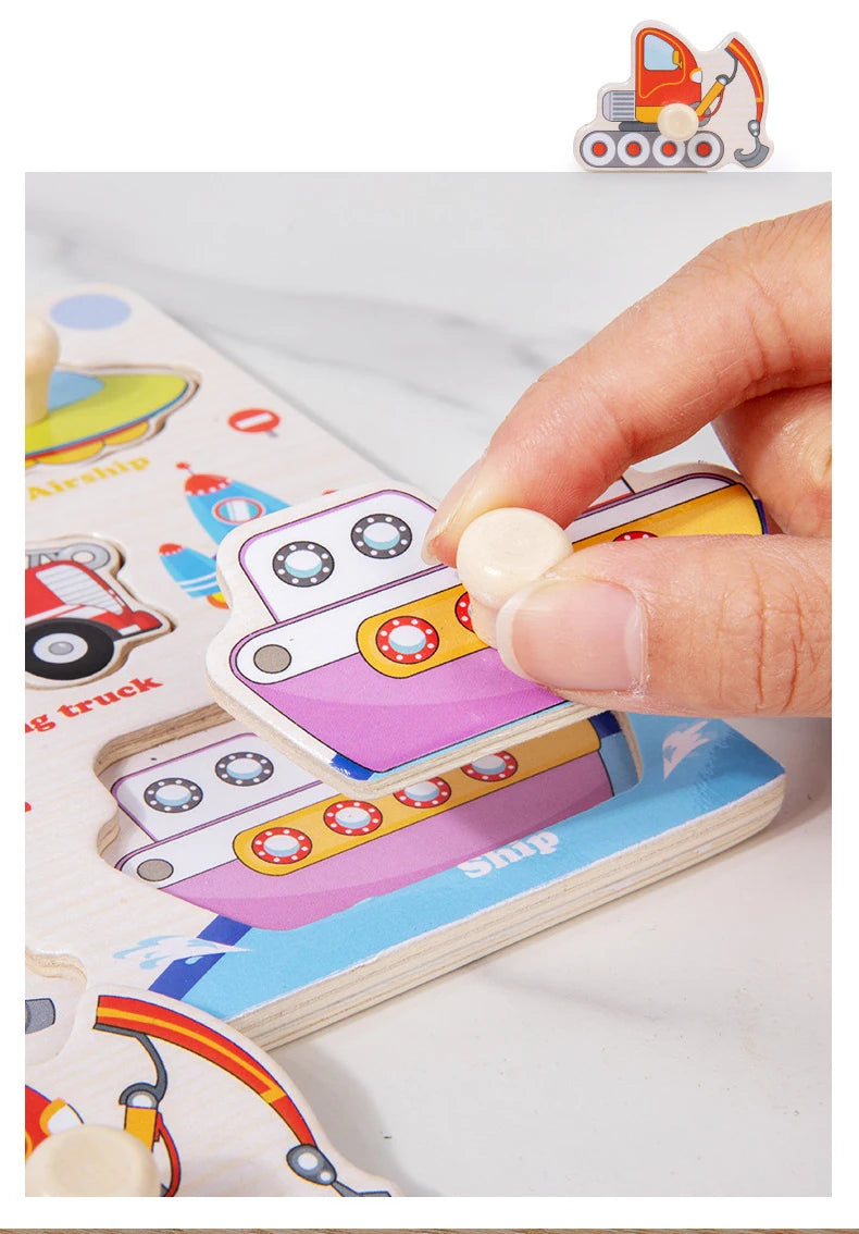 ELMAS Wooden Puzzle Montessori Animal Traffic Toy for Kids - Al Masam Stationery LLC