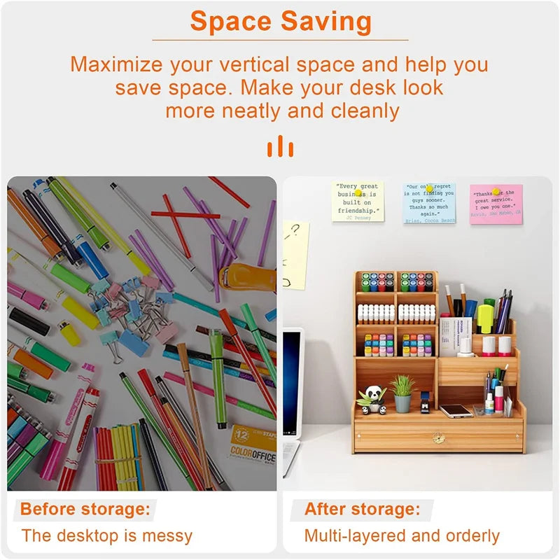 ELMAS Wooden Desk Organizer with Drawer - Stylish Pen Holder - Al Masam Stationery LLC