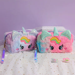 ELMAS Adorable Unicorn Plush Pencil Case for Girls