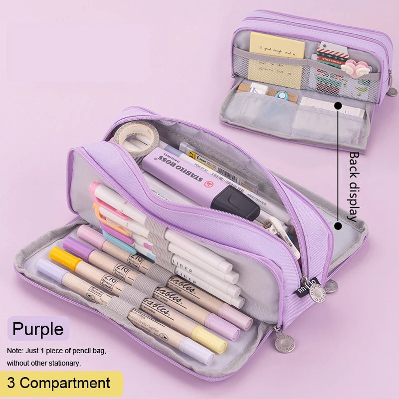 ELMAS Stylish Purple 3/4 Compartment Pencil Case for Kids - Al Masam Stationery LLC