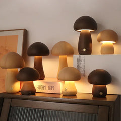 ELMAS Touch Control Wooden Mushroom Bedside Lamp