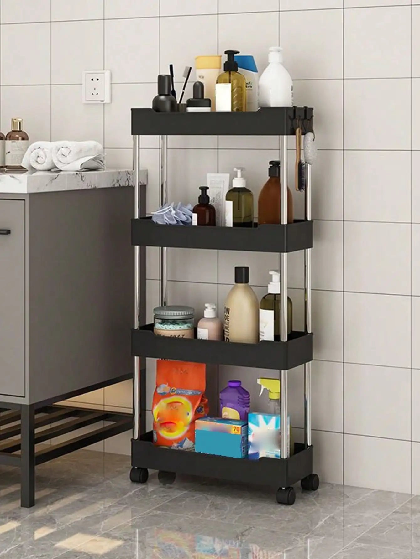 ELMAS 1pcs 3/4 Tier Rolling Utility Cart Storage Shelf - Al Masam Stationery LLC
