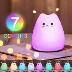 ELMAS Adorable Cat Night Light - 7-Color Touch Lamp