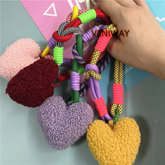 ELMAS Heart Plush Keychain with Colorful Lanyard