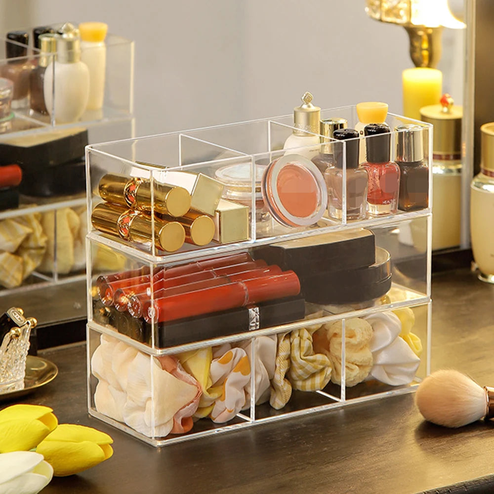 ELMAS Clear Acrylic Makeup Layered Storage Box Compartment - Al Masam Stationery LLC