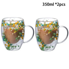 ELMAS Stylish Double Wall Glass Cups - Heat Resistant Set