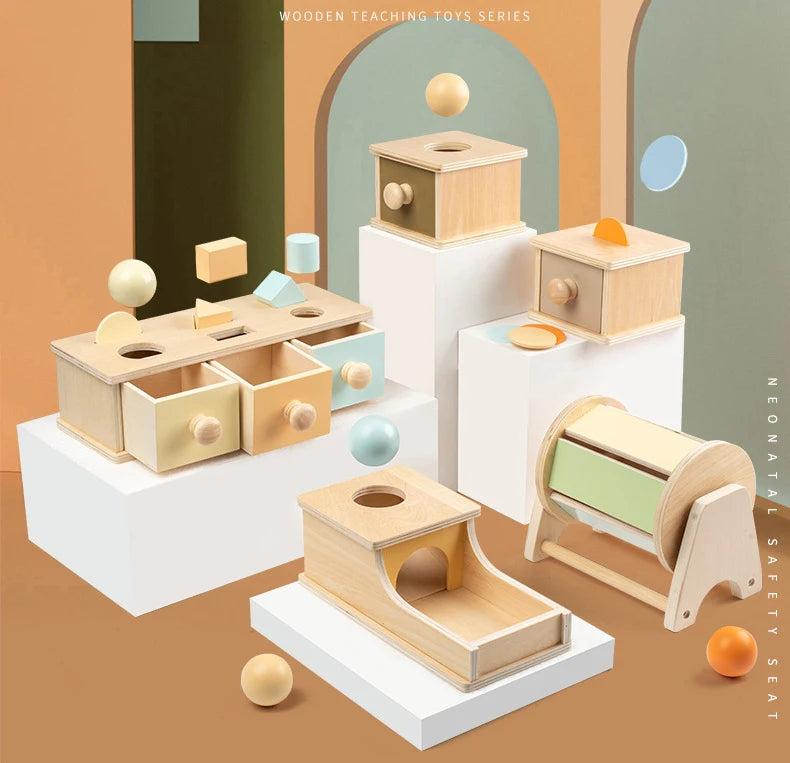 ELMAS Montessori Toys Wooden Object Permanence Box 5 in 1 - Al Masam Stationery LLC