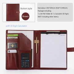 ELMAS Premium A4 Leather Padfolio & Clipboard Organizer