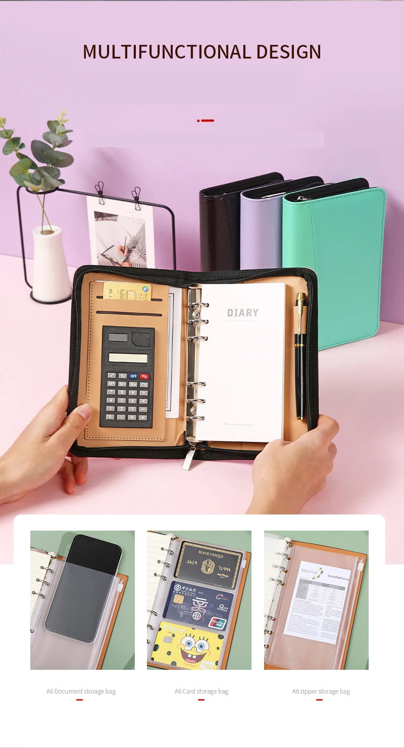 ELMAS Stylish A6 Leather Binder Planner with Calculator - Al Masam Stationery LLC