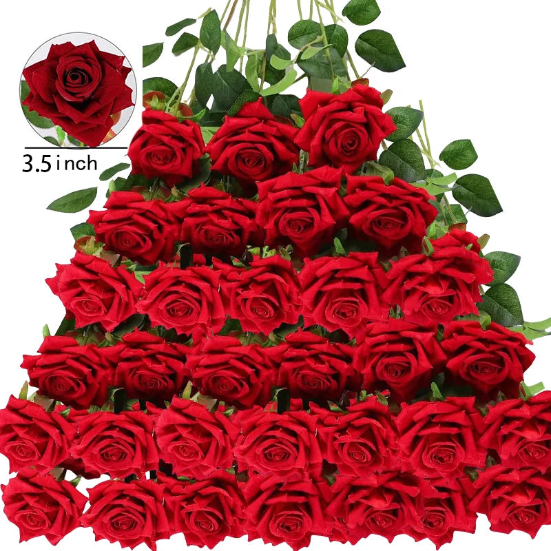 ELMAS 50 Pcs Velvet Rose Artificial Flowers for Decor - Al Masam Stationery LLC
