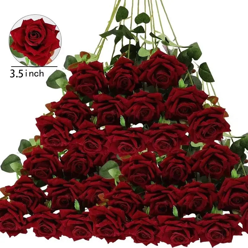 ELMAS 50 Pcs Velvet Rose Artificial Flowers for Decor - Al Masam Stationery LLC