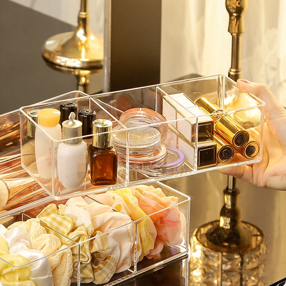 ELMAS Clear Acrylic Makeup Layered Storage Box Compartment - Al Masam Stationery LLC