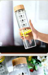 ELMAS 1000ml Stylish Glass Water Bottle with Time Markers