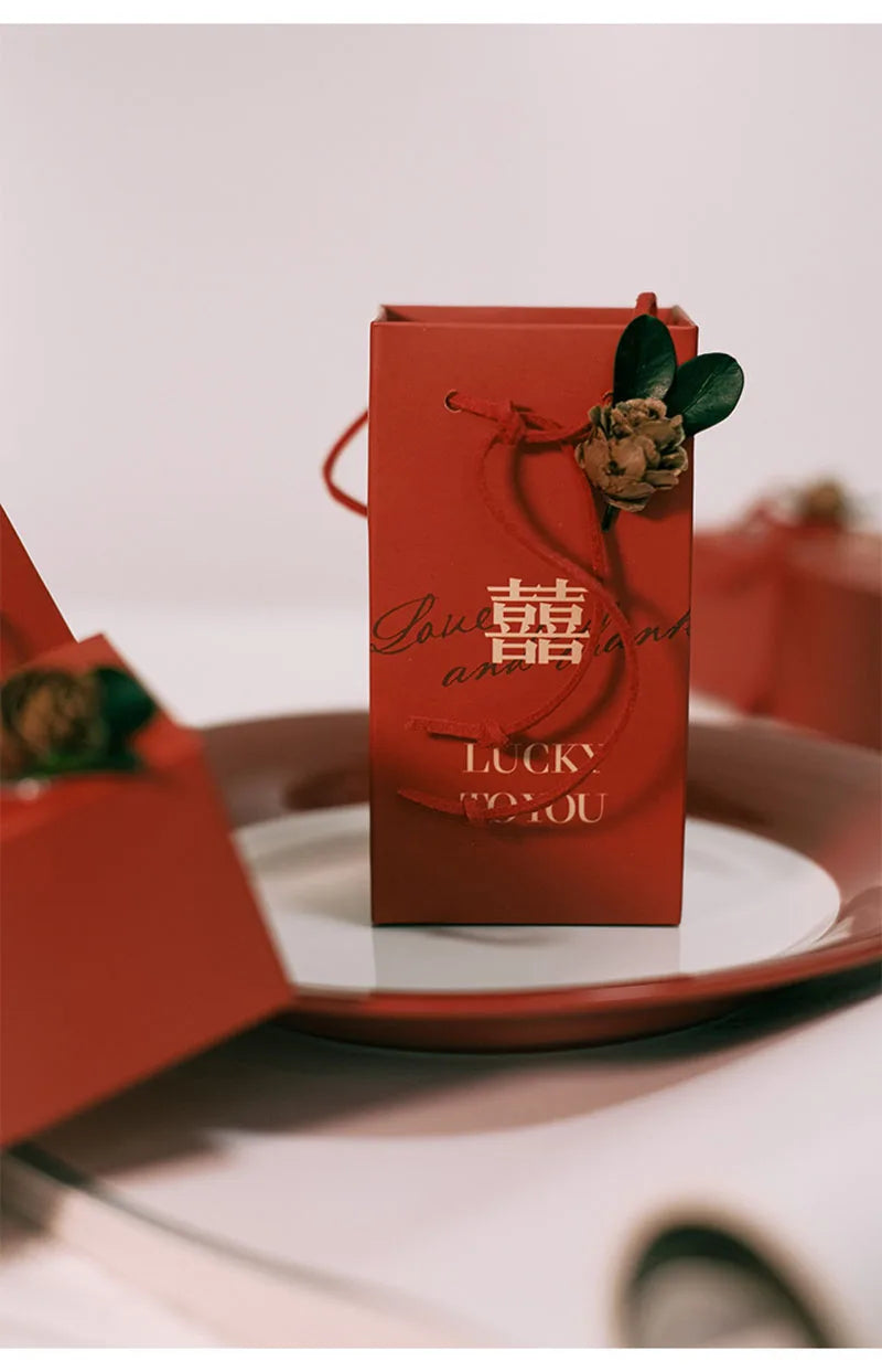 ELMAS Elegant Square Gift Bags With Artificial Flower - Al Masam Stationery LLC