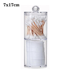 ELMAS Cotton Swab Organizer Bamboo Cover Acrylic Box