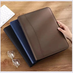 ELMAS A4 Leather Executive Zippered Portfolio Folder