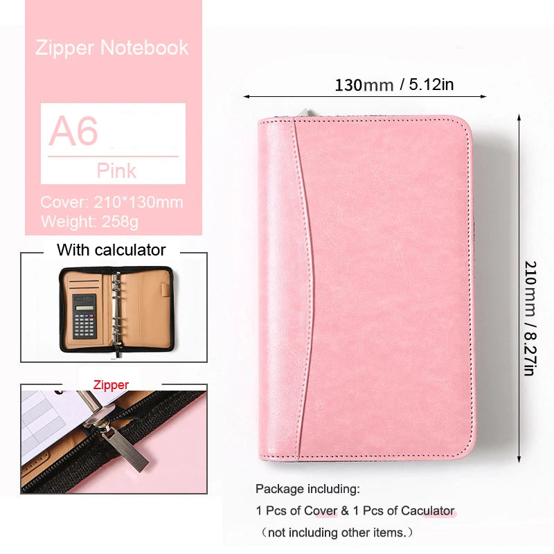 ELMAS Stylish A6 Leather Binder Planner with Calculator - Al Masam Stationery LLC