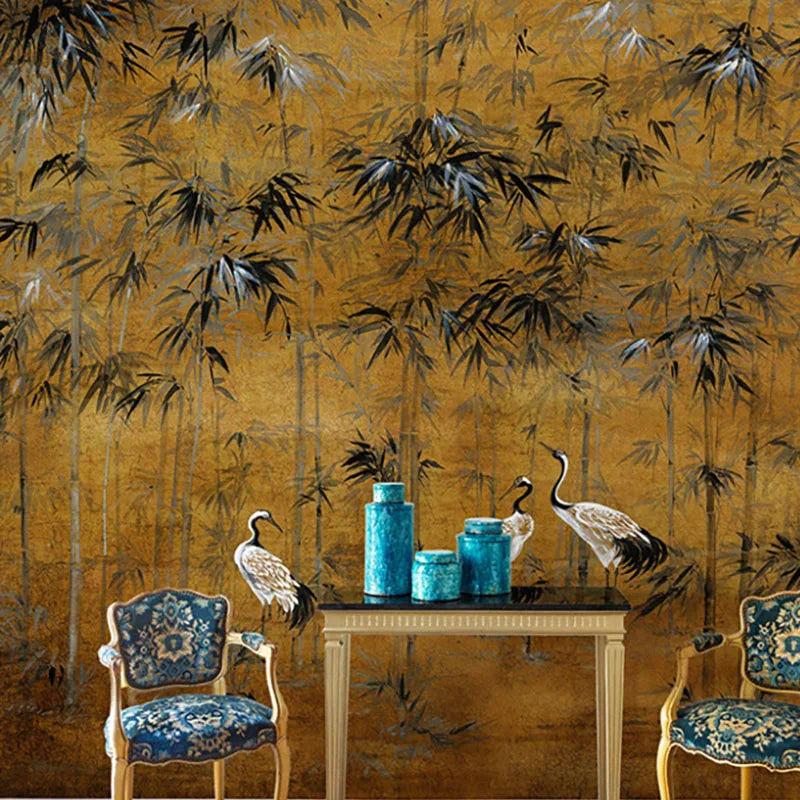 ELMAS Custom 3D Wallpaper Mural Bamboo Leaf Crane Decor - Al Masam Stationery LLC