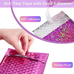 ELMAS 50Pcs Holographic Bubble Mailer Rose Red Shipping Bag - Al Masam Stationery LLC